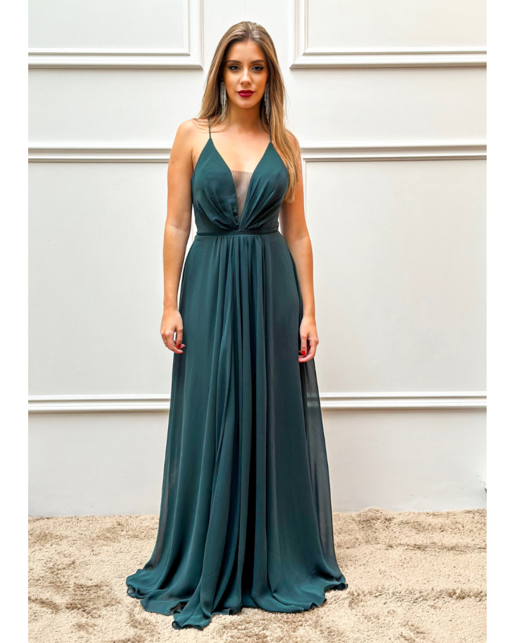 Vestido Longo Crepe Ref 044390 - VERDE MUSGO
