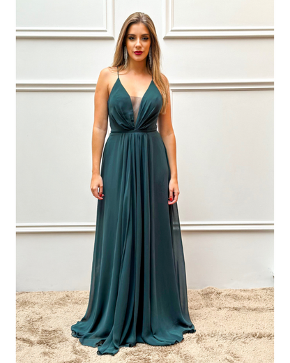 Vestido Longo Crepe Ref 044390 - VERDE MUSGO