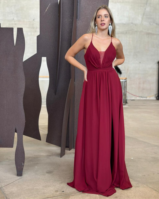 Vestido Longo Crepe Ref 044390 - MARSALA