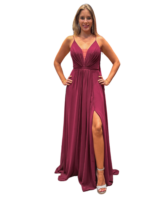 Vestido Longo Crepe Ref 044390 - FUCSIA