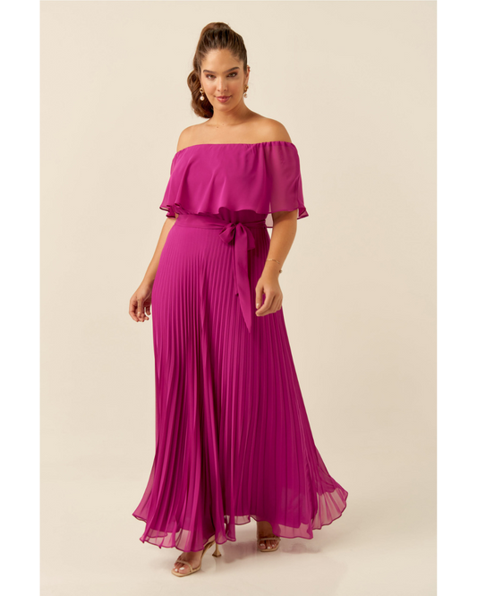 Vestido Longo Crepe Ref. 045798 - FUCSIA