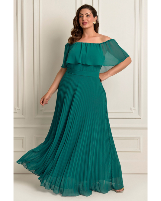 Vestido Longo Crepe Ref. 045798 - VERDE ESMERALDA