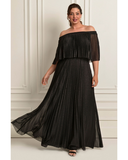 Vestido Plissado Brilho Ref 044056 - PRETO