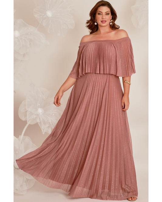 Vestido Plissado Brilho Ref 044056 - ROSE