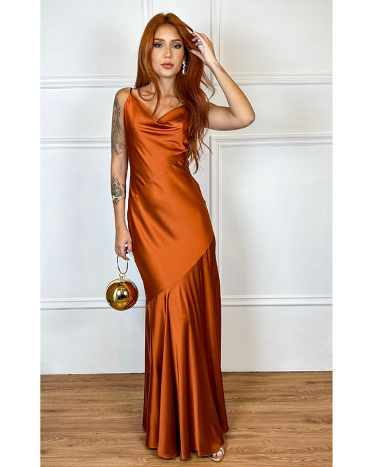 Vestido Cetim Ref. 048139 - TERRACOTA