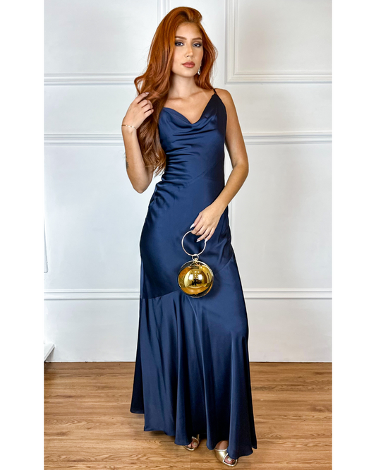 Vestido Cetim Ref. 048139 - MARINHO