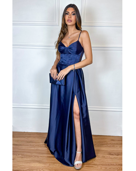 Vestido Cetim Ref. 048941 - MARINHO