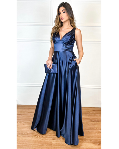 Vestido Cetim Ref. 048943 - MARINHO