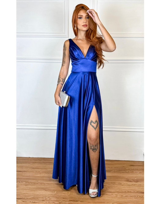 Vestido Cetim Ref. 048943 - AZUL ROYAL