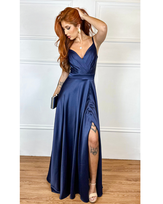 Vestido Cetim Ref. 048945 - MARINHO