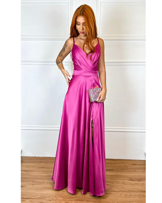 Vestido Cetim Ref. 048945 - FUCSIA