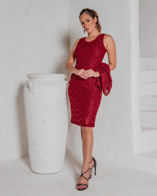 Vestido Midi Com Bolero De Renda Ref 037922 - MARSALA
