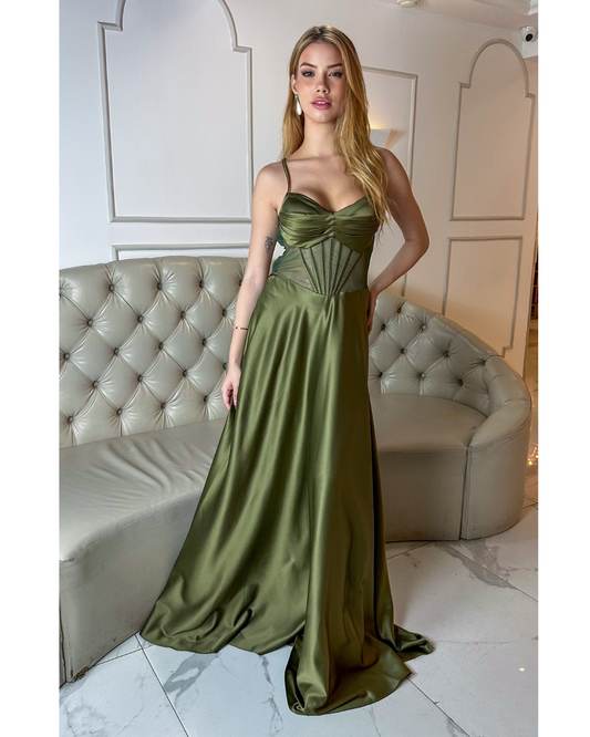 Vestido Cetim Ref. 048127 - VERDE OLIVA