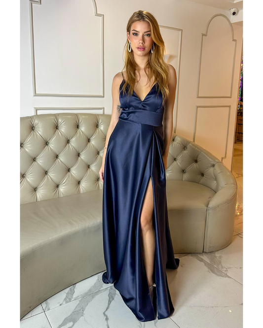 Vestido Cetim Ref. 047801 - MARINHO
