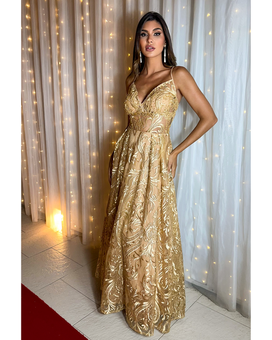 Vestido Guippir Ref. 047799 - DOURADO