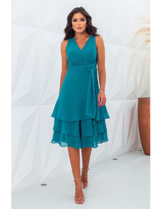 Vestido Crepe Ref. 046620 - AZUL PETROLEO
