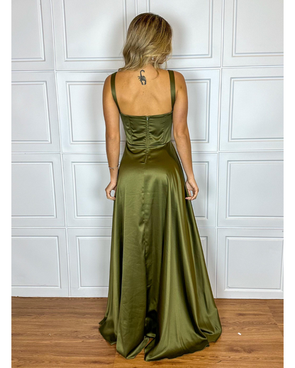 Vestido Cetim Ref. 046994 - VERDE OLIVA