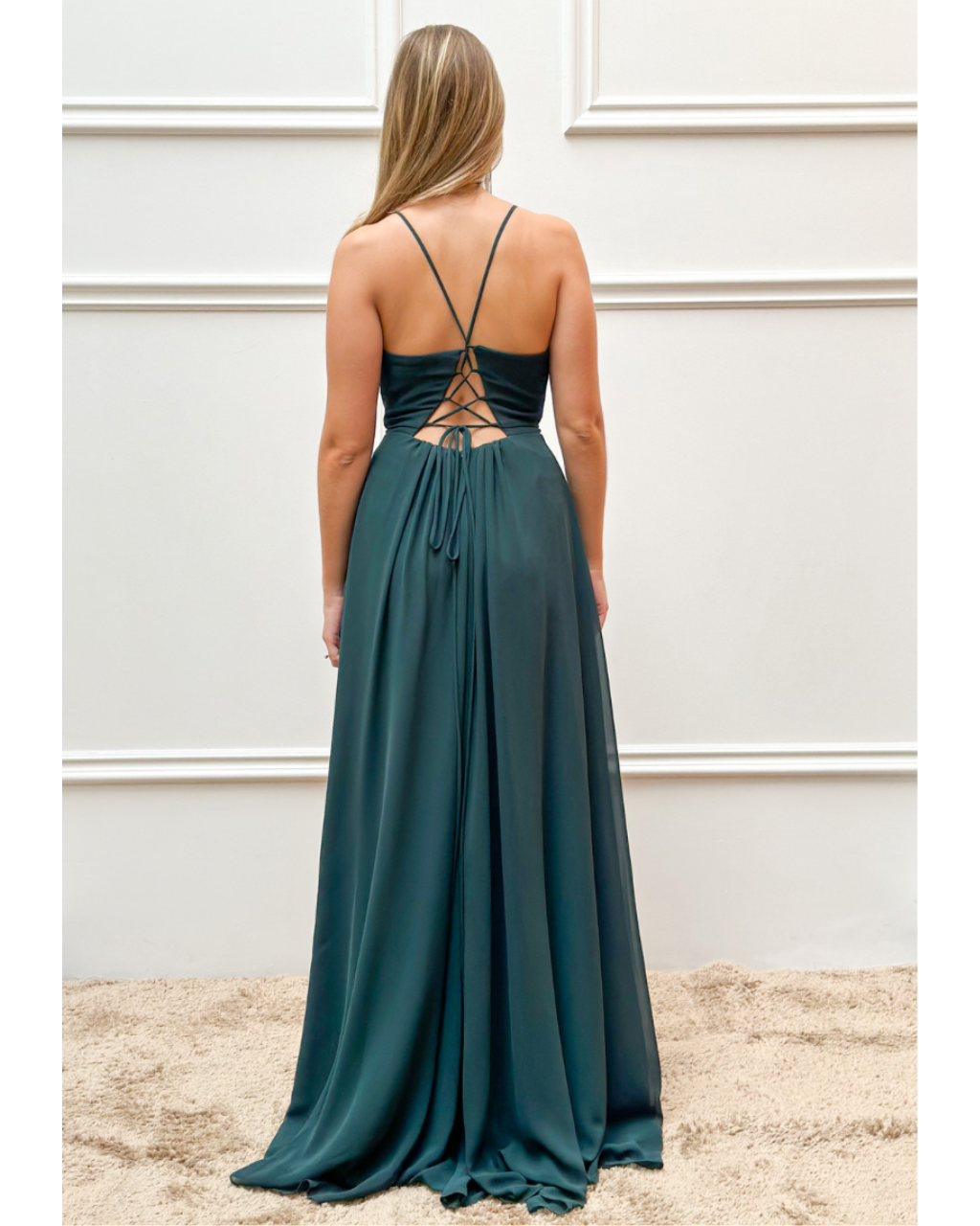 Vestido Longo Crepe Ref 044390 - VERDE MUSGO