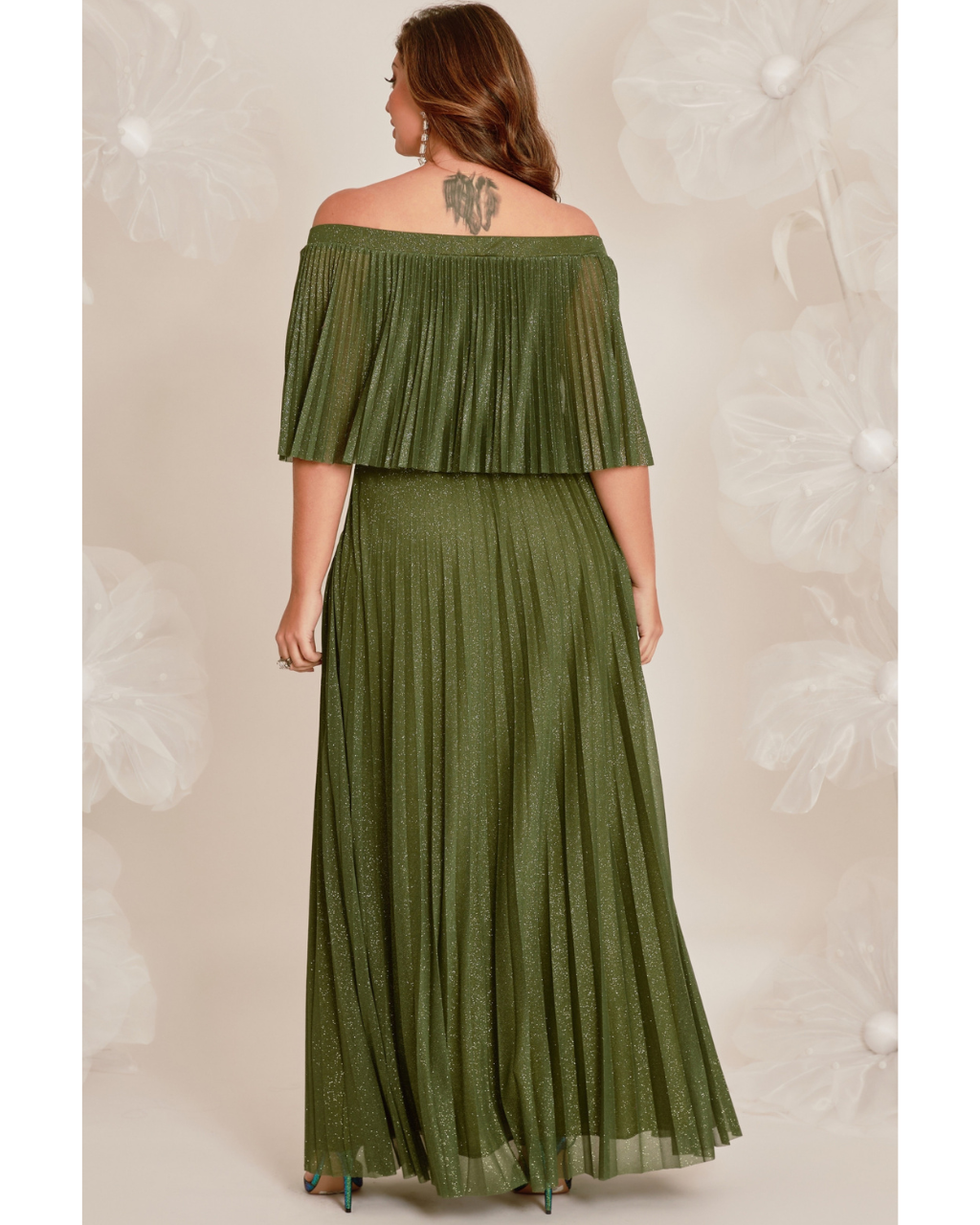 Vestido Plissado Brilho Ref 044056 - VERDE OLIVA