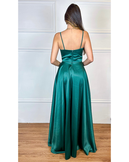 Vestido Cetim Ref. 048941 - VERDE ESMERALDA