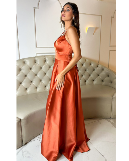 Vestido Cetim Ref. 047801 - TERRACOTA