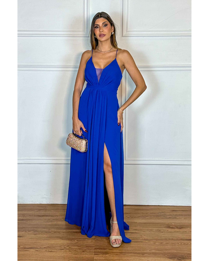 Vestido Longo Crepe Ref 044390 - AZUL ROYAL