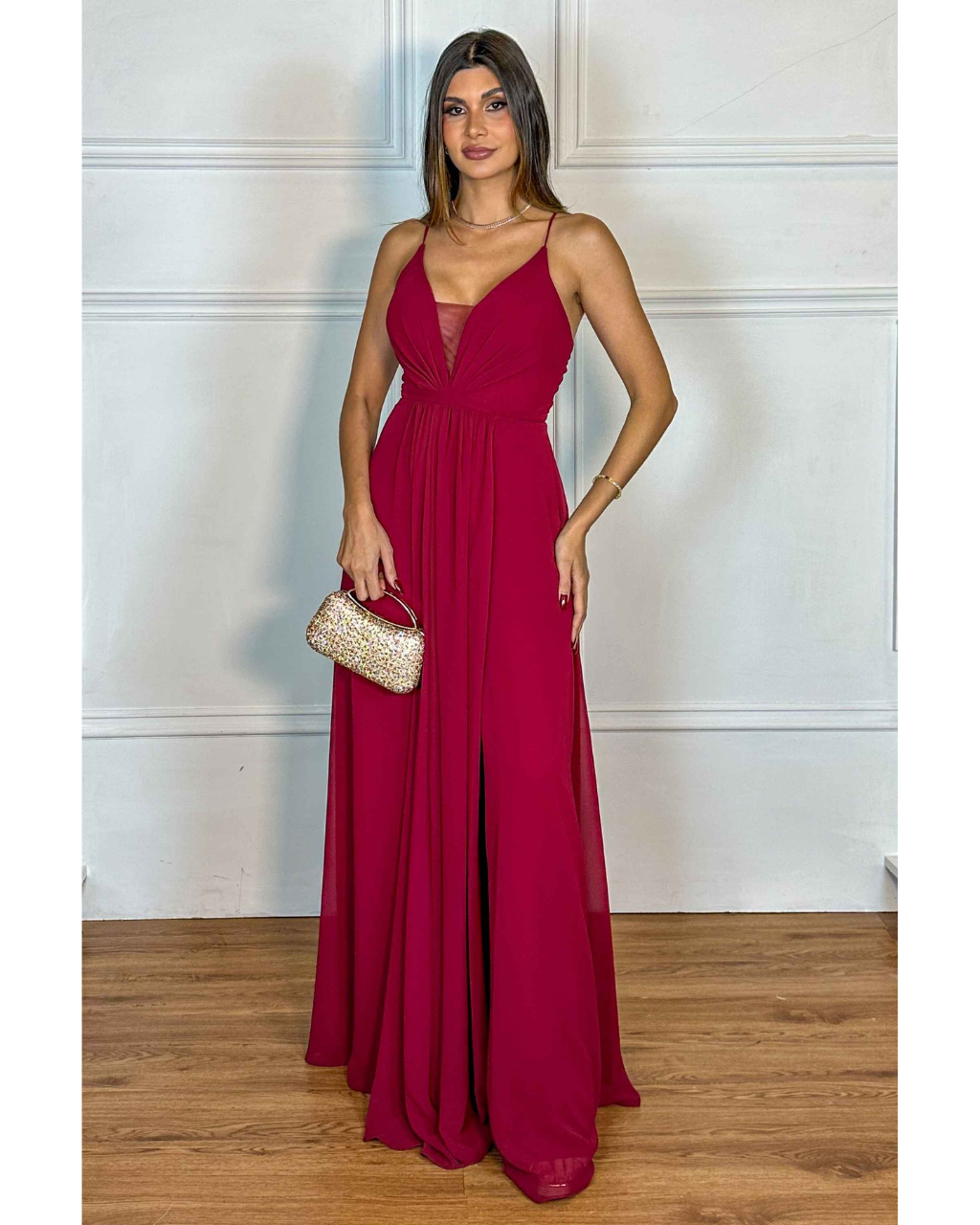 Vestido Longo Crepe Ref 044390 - MARSALA