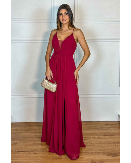 Vestido Longo Crepe Ref 044390 - MARSALA