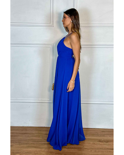 Vestido Longo Crepe Ref 044390 - AZUL ROYAL