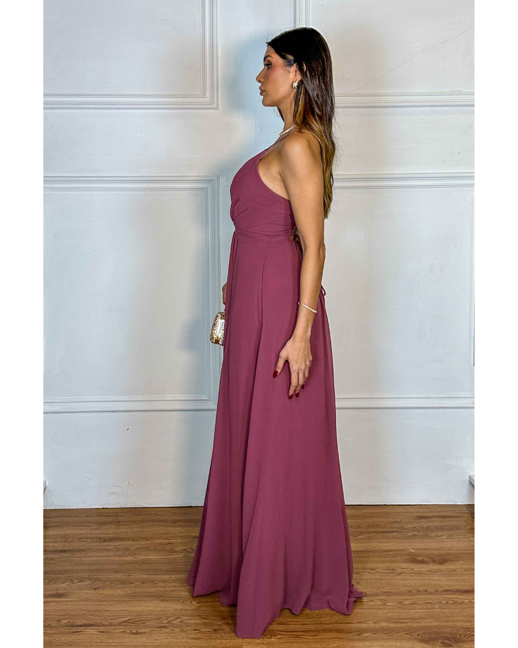 Vestido Longo Crepe Ref 044390 - ROSE ESCURO