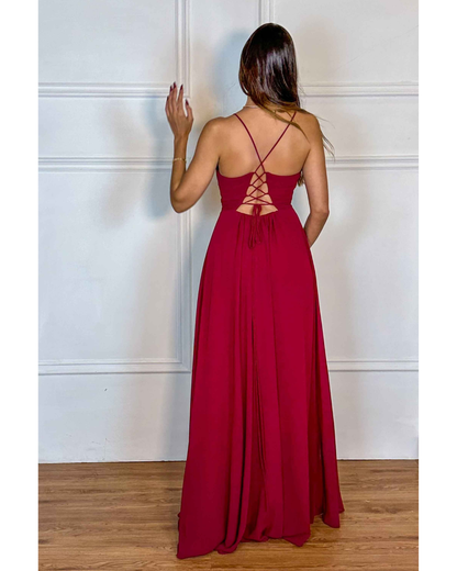 Vestido Longo Crepe Ref 044390 - MARSALA