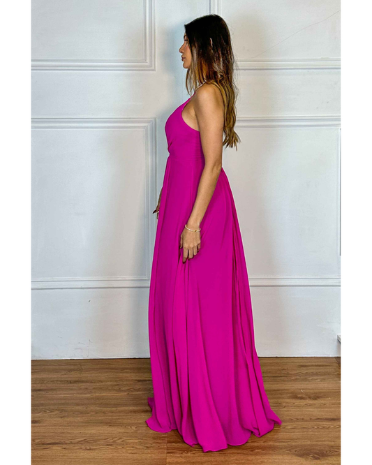 Vestido Longo Crepe Ref 044390 - FUCSIA