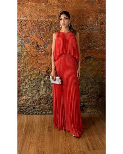 Vestido Longo Crepe Ref. 045504 - TERRACOTA