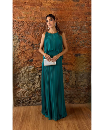 Vestido Longo Crepe Ref. 045504 - VERDE ESMERALDA