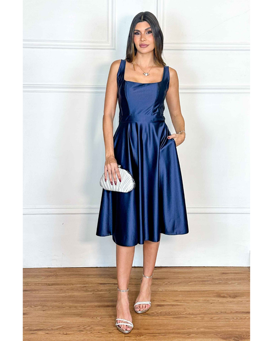 Vestido Cetim Ref. 048985 - MARINHO