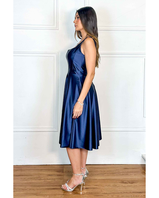 Vestido Cetim Ref. 048985 - MARINHO