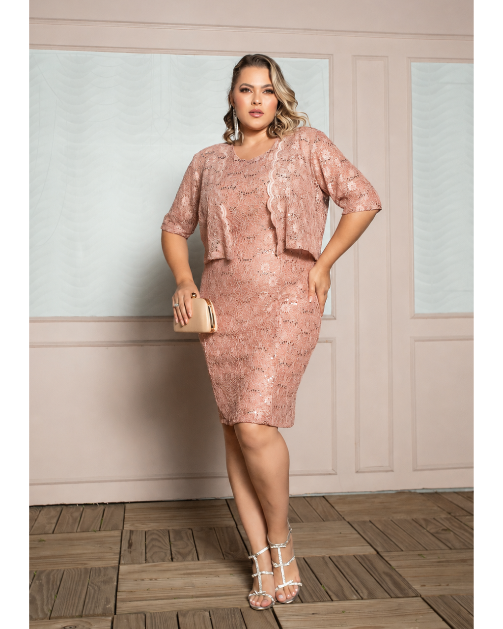 Vestido Midi Com Bolero De Renda Ref 037922 - ROSE