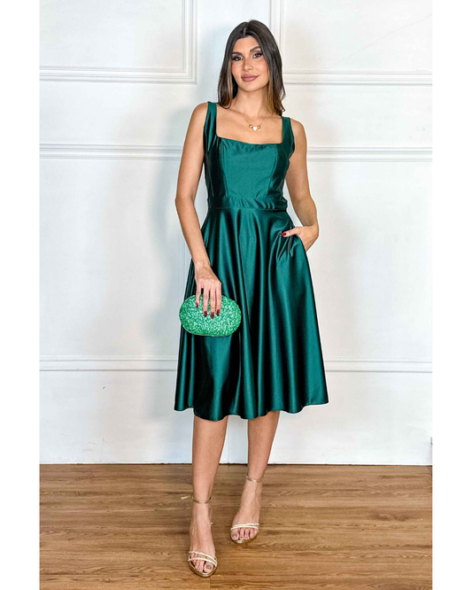Vestido Cetim Ref. 048985 - VERDE ESMERALDA