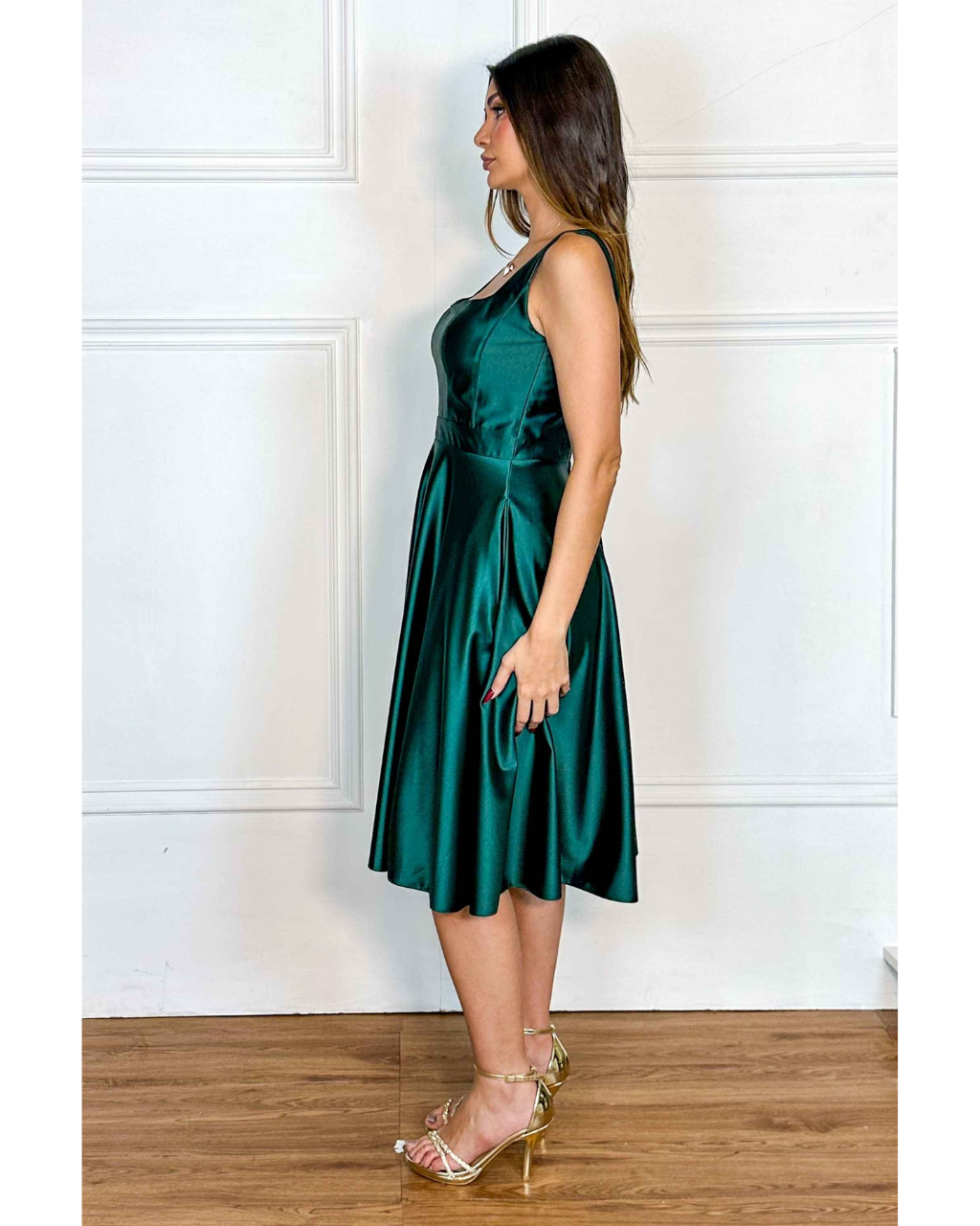 Vestido Cetim Ref. 048985 - VERDE ESMERALDA
