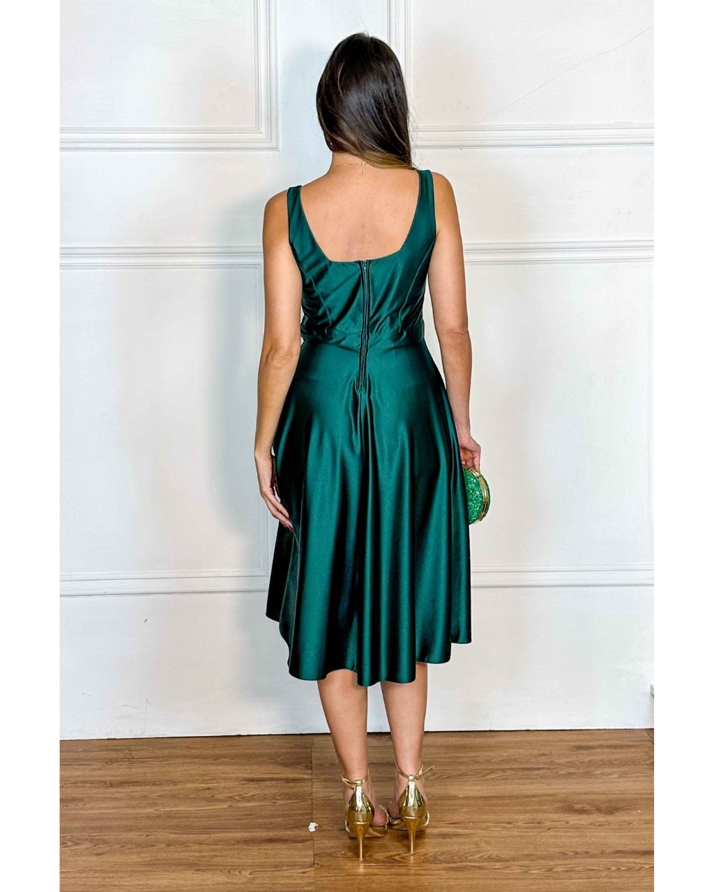 Vestido Cetim Ref. 048985 - VERDE ESMERALDA