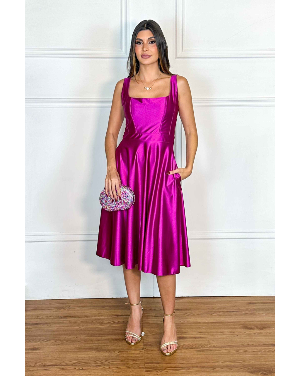 Vestido Cetim Ref. 048985 - FUCSIA