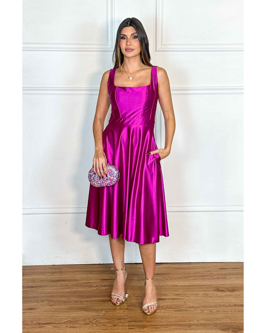 Vestido Cetim Ref. 048985 - FUCSIA