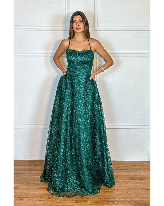 Vestido Tule Glitter Ref. 048997 - VERDE ESMERALDA