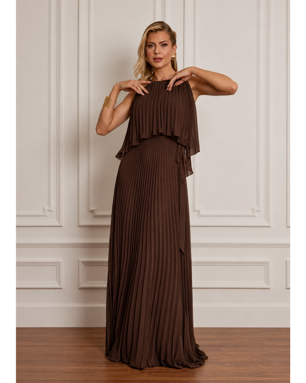 Vestido Longo Crepe Ref. 045504 - MARROM