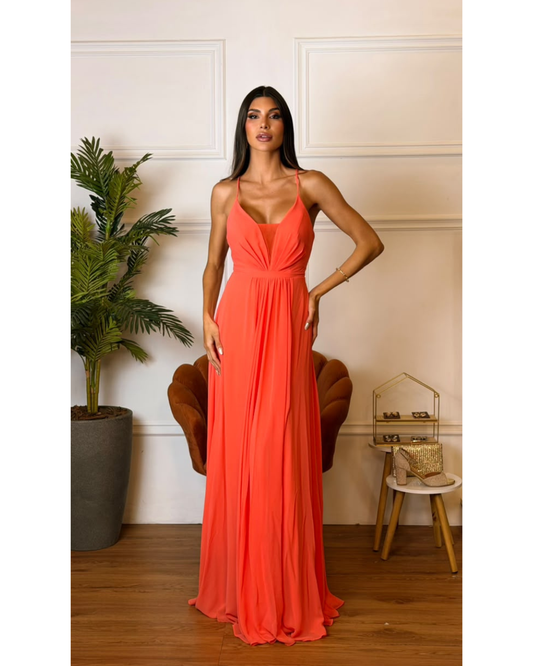 Vestido Longo Crepe Ref 044390 - CORAL