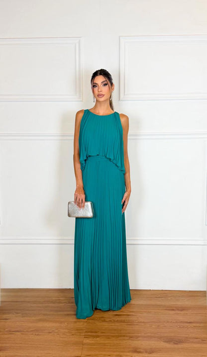 Vestido Longo Crepe Ref. 045504 - VERDE ESMERALDA
