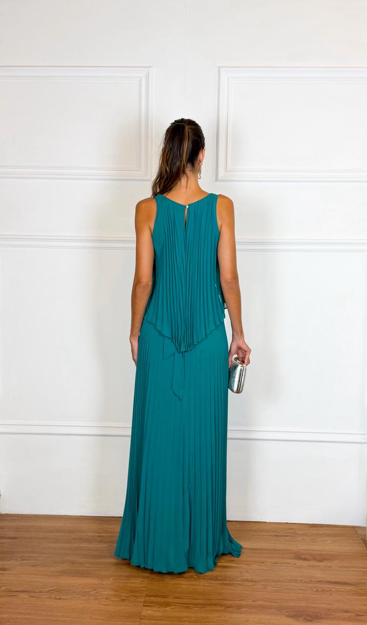Vestido Longo Crepe Ref. 045504 - VERDE ESMERALDA