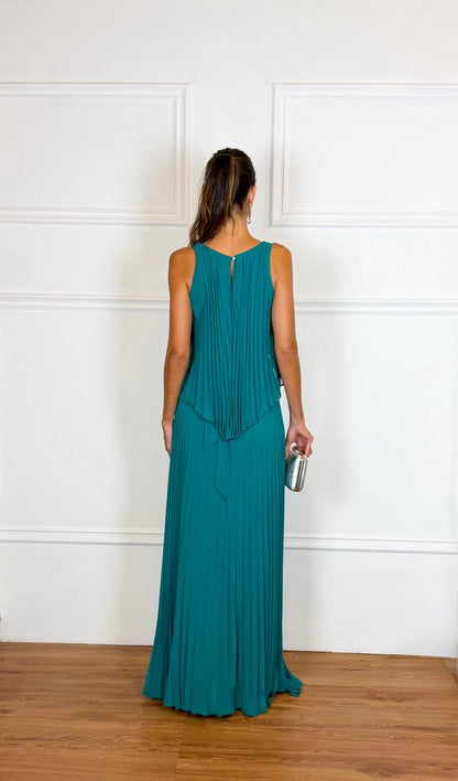 Vestido Longo Crepe Ref. 045504 - VERDE ESMERALDA