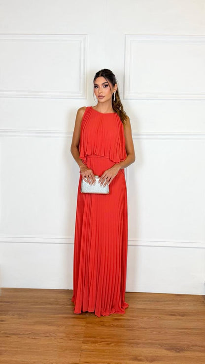 Vestido Longo Crepe Ref. 045504 - TERRACOTA