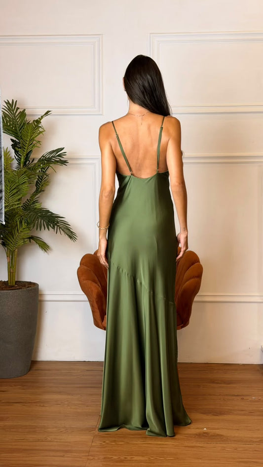 Vestido Cetim Ref. 048139 - VERDE OLIVA